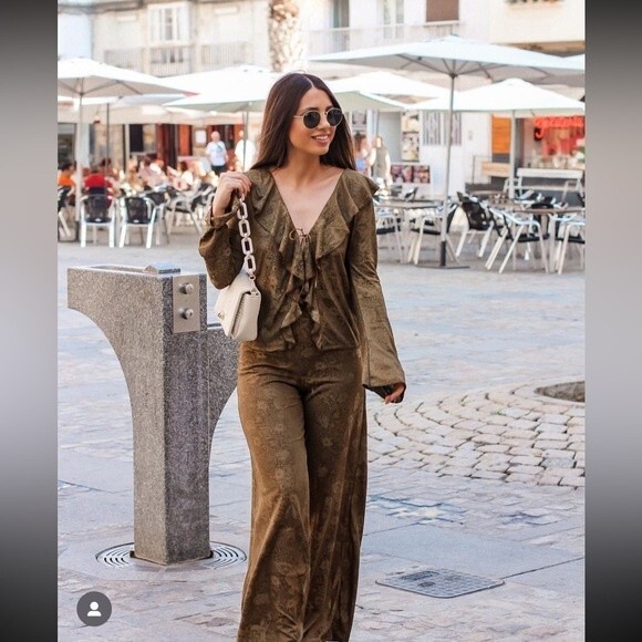 ZARA SET RUFFLED JACQUARD TOP + PANTS - Picture 1 of 5